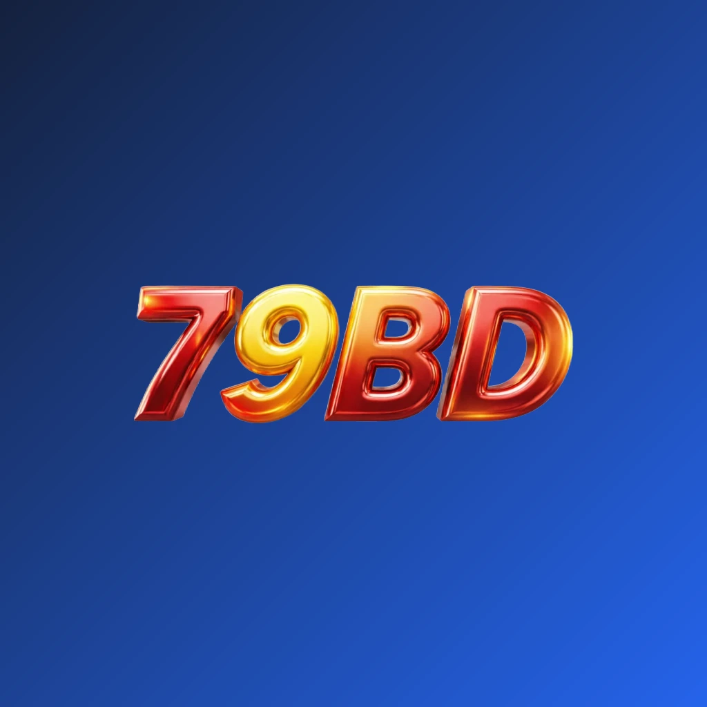 Vibrant 79BD logo with bold heavy typography in bright red, yellow, and orange colors featuring a glossy 3D effect on a transparent background, designed as a wide horizontal rectangular wordmark for a website header